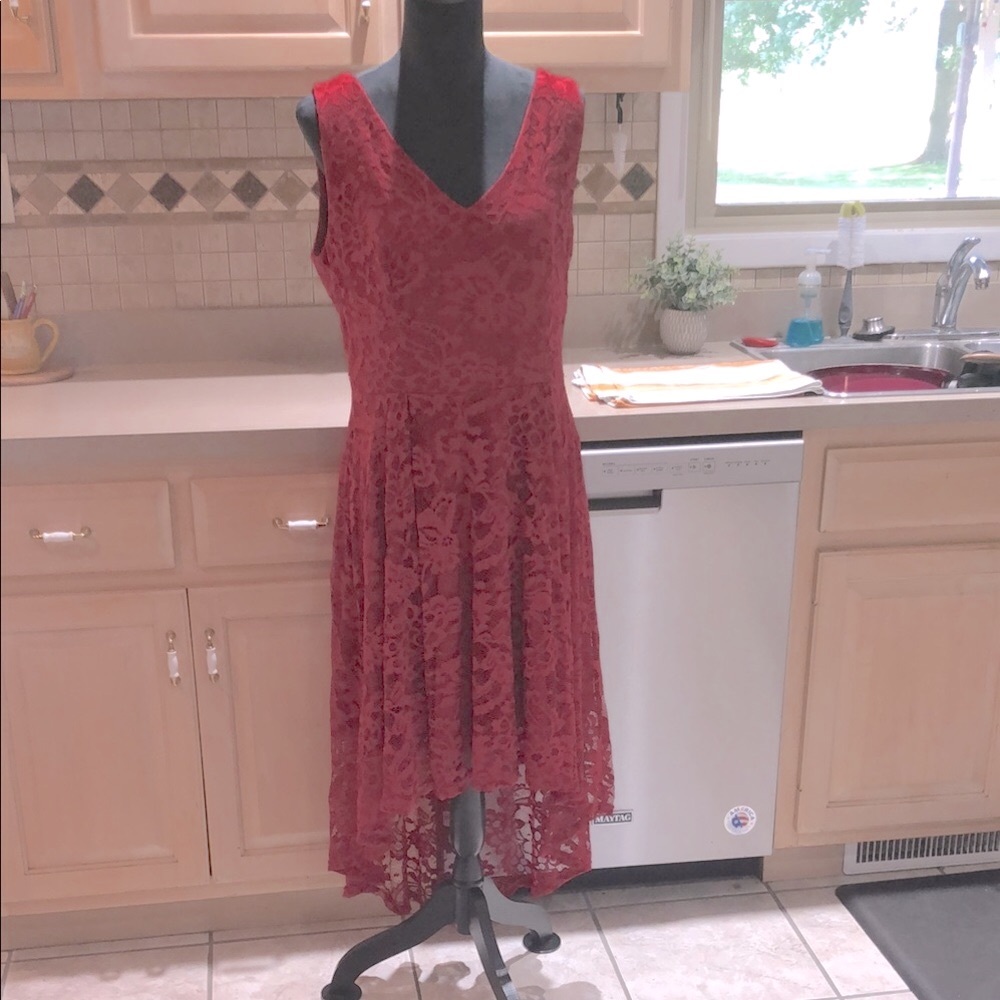Elegant Red Ho-Low Lace Dress 2XL